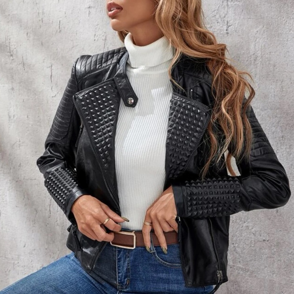 Black Studded Leather Jacket - image 4